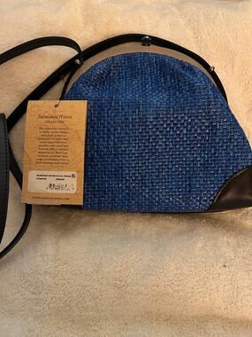 Patricia Nash Blue Woven Crossbody with Black Trim